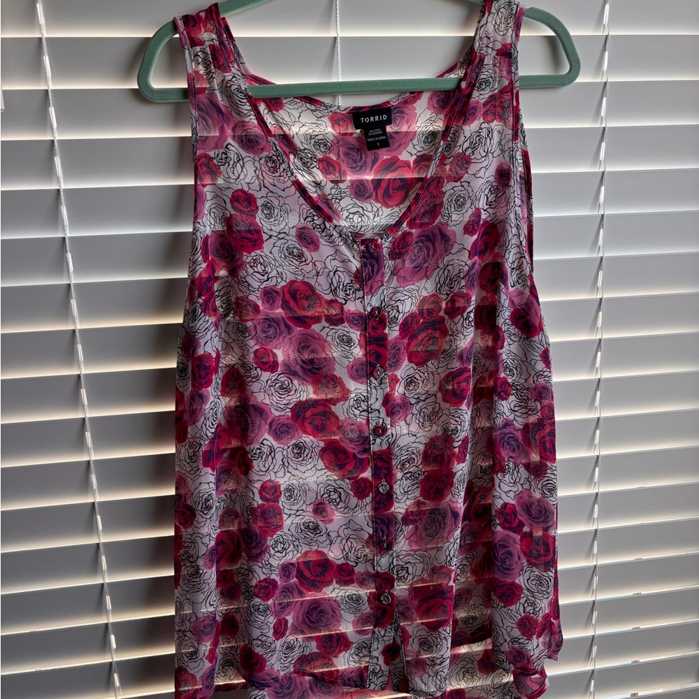 Torrid Red, Pink and Black Floral Blouse